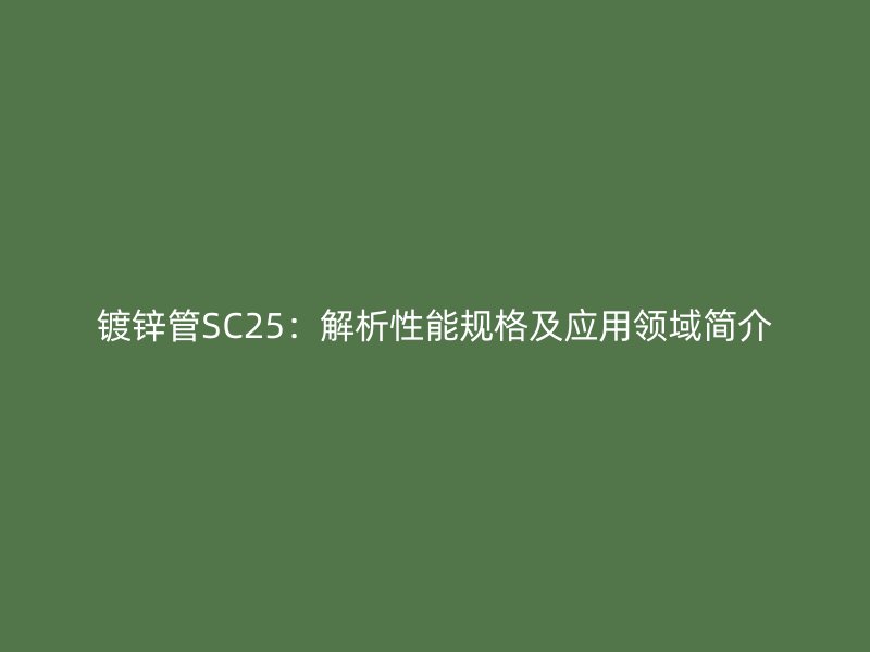 鍍鋅管SC25：解析性能規格及應用領域簡介