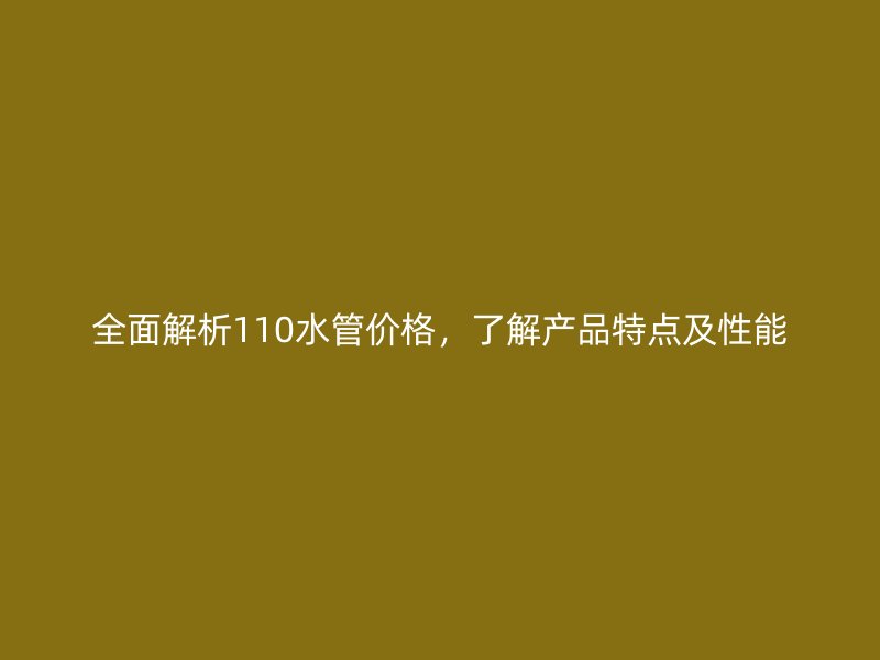 全面解析110水管價格，了解產品特點及性能